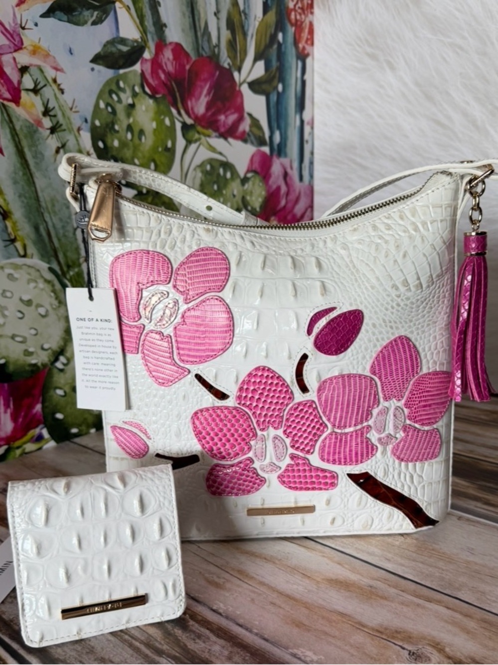 SET FIRM ~ Brahmin Katie Sea Salt White Anabas NWT and Jane Sea Salt Wallet NWT